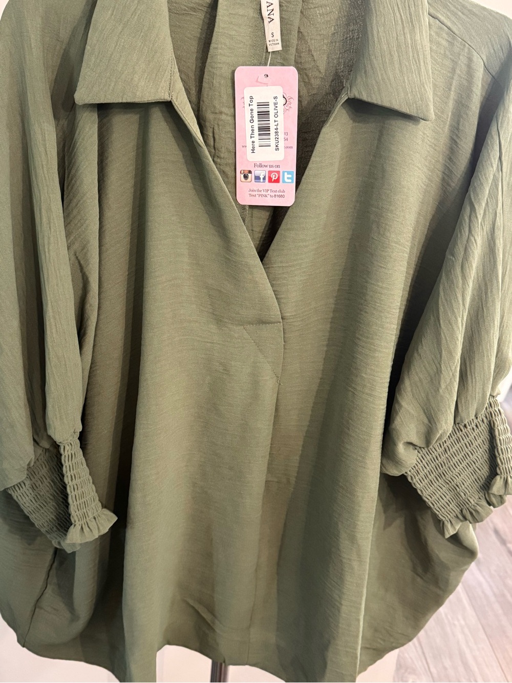 Zenana Outfitters Olive Green V-Neck  Collared Blouse